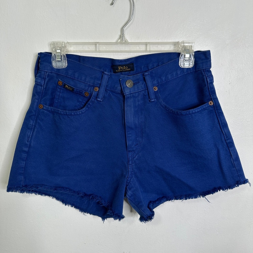Polo Ralph Lauren Cobalt Blue Denim Cutoff Shorts Raw Hem Womens 26 High Rise